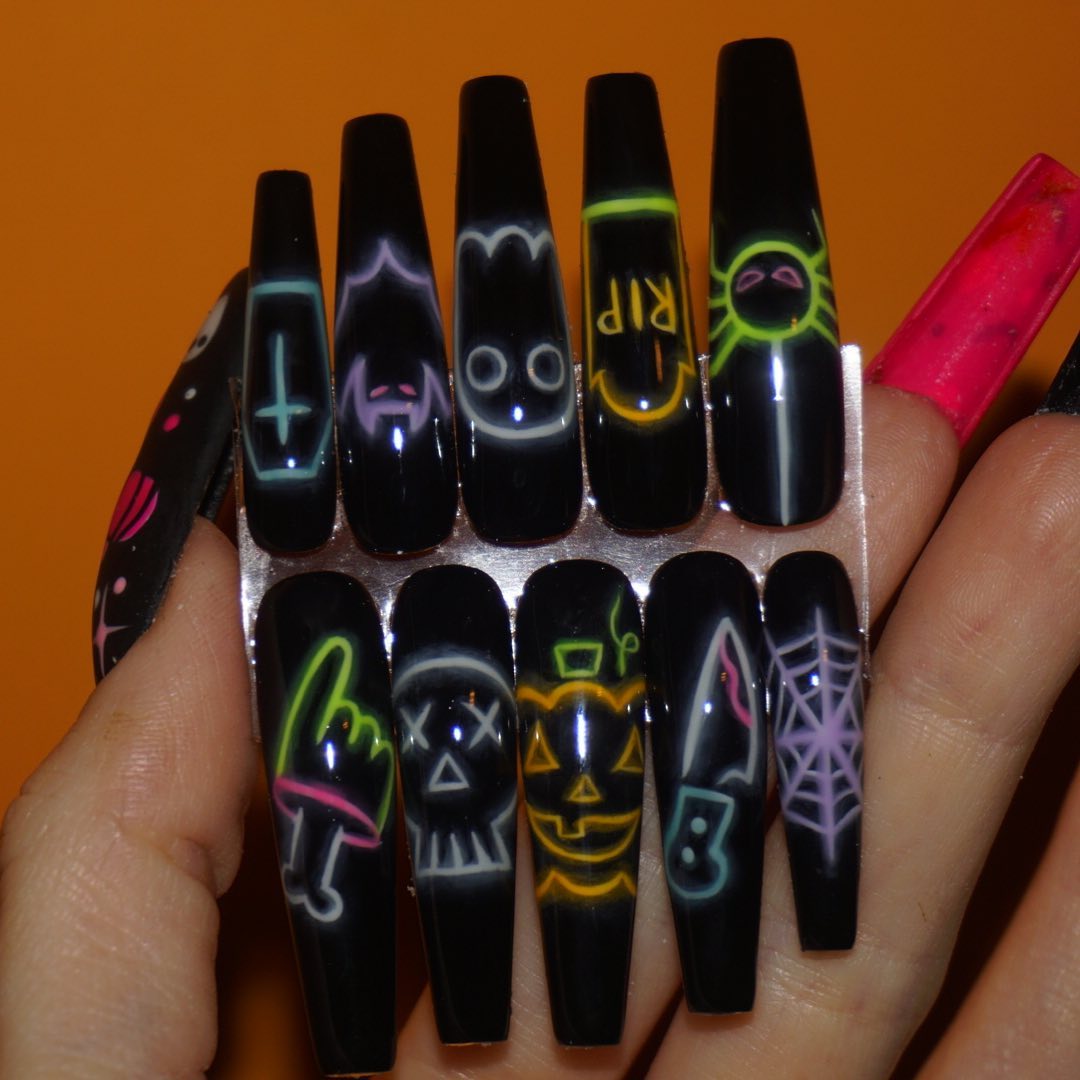 Black Neon Halloween Nails