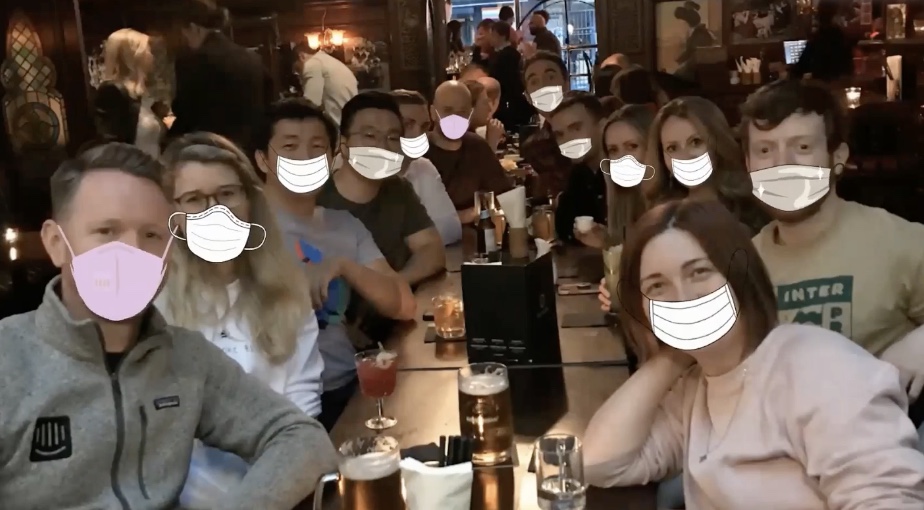 Intercom team during the Covid pandemic wearing face masks 