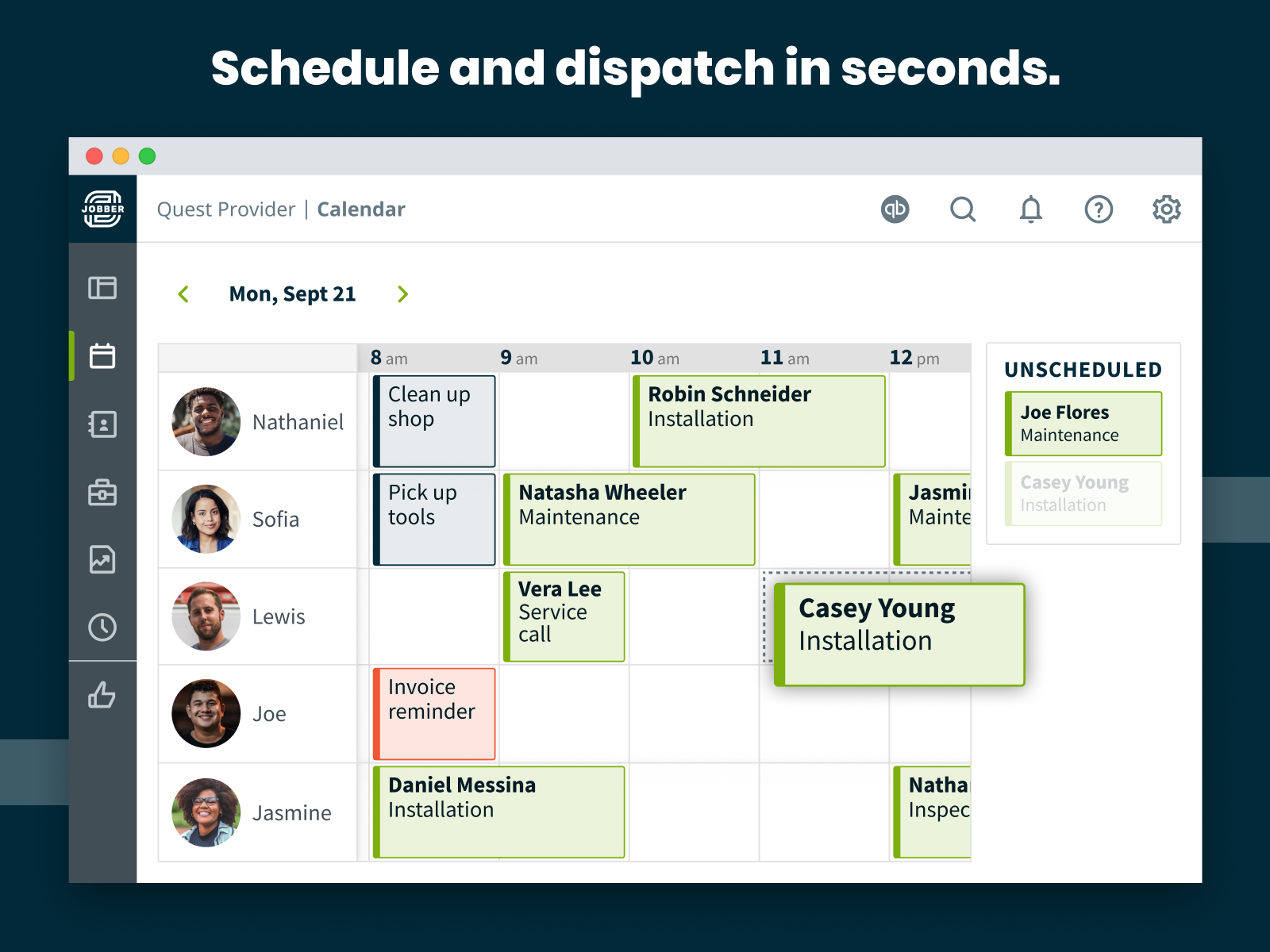 Jobber scheduling software for business user interface