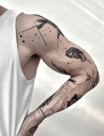 Collision Of Egypt And Greek Arm's Men Tattoo