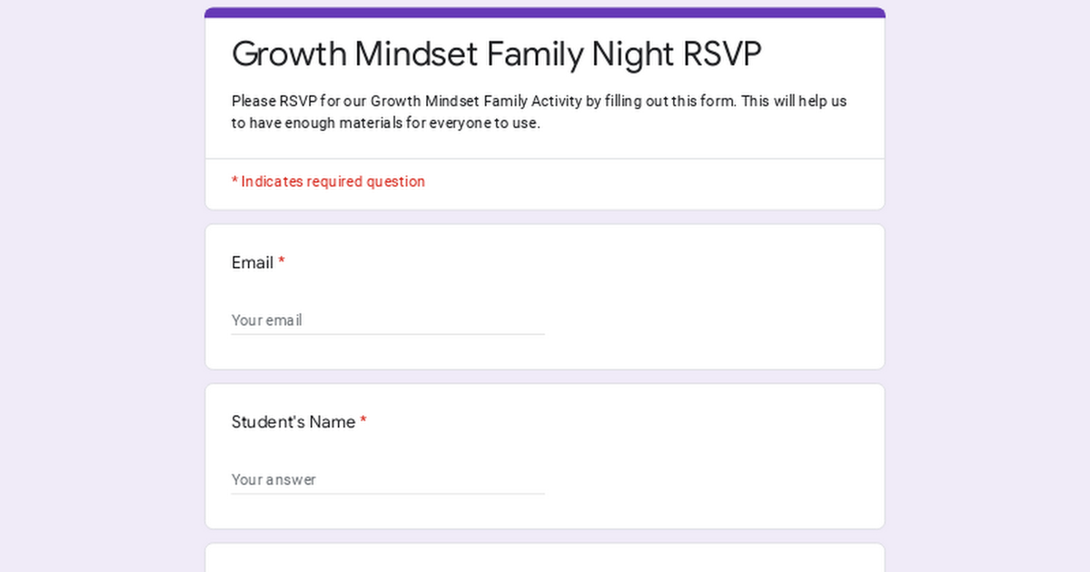 Growth Mindset Family Night RSVP