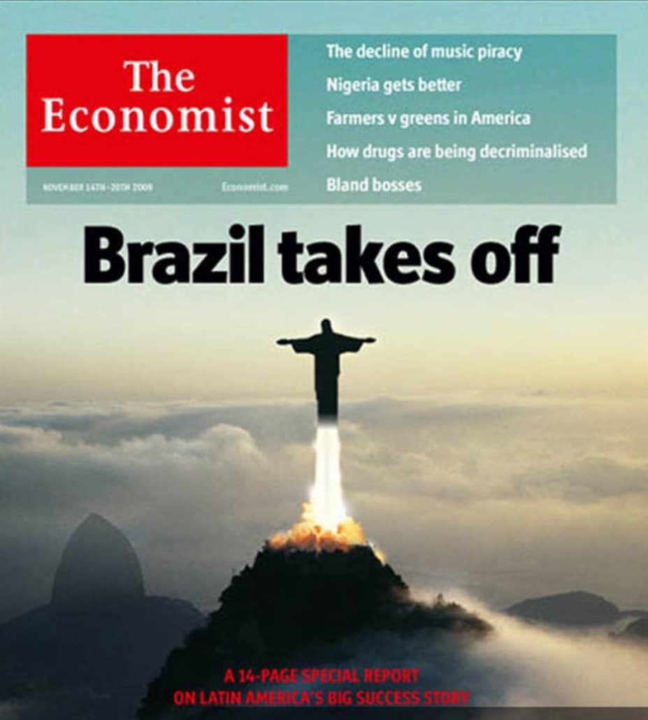 Capa da revista The Economist, que mostra o Cristo Redentor decolando