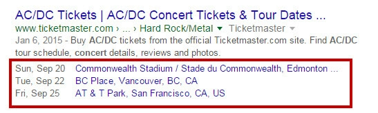 Event Markup of AC/DC Tickets on ticketmaster.com