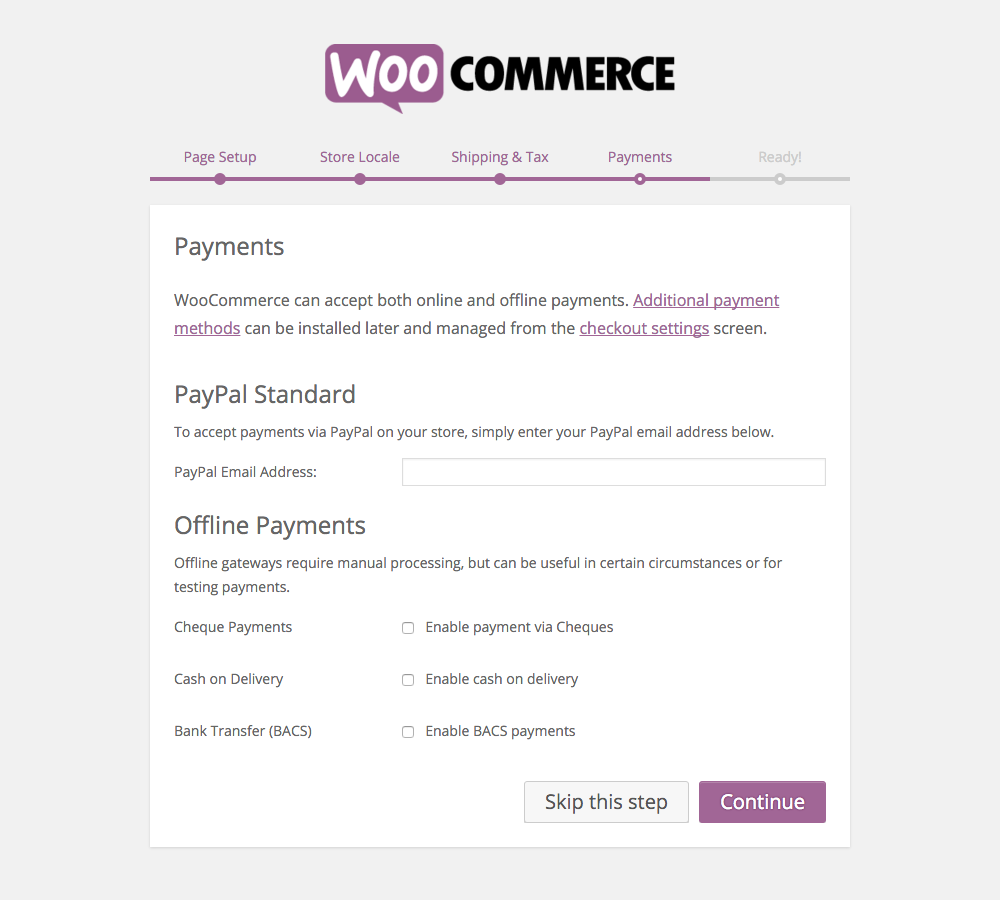 Configuração WooCommerce: Pagamentos