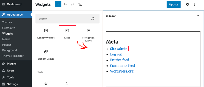 Adicionando Meta Widget à Barra Lateral do WordPress