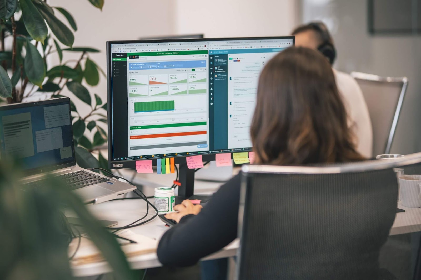 A woman working at a computer