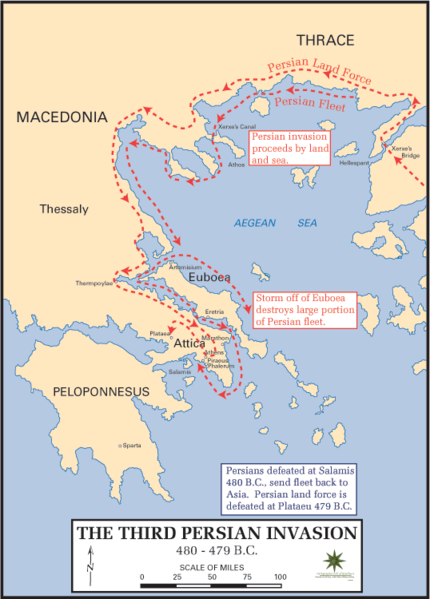 Map of the Persian invasion, crossing from Anatolia into Greece and the Balkans.