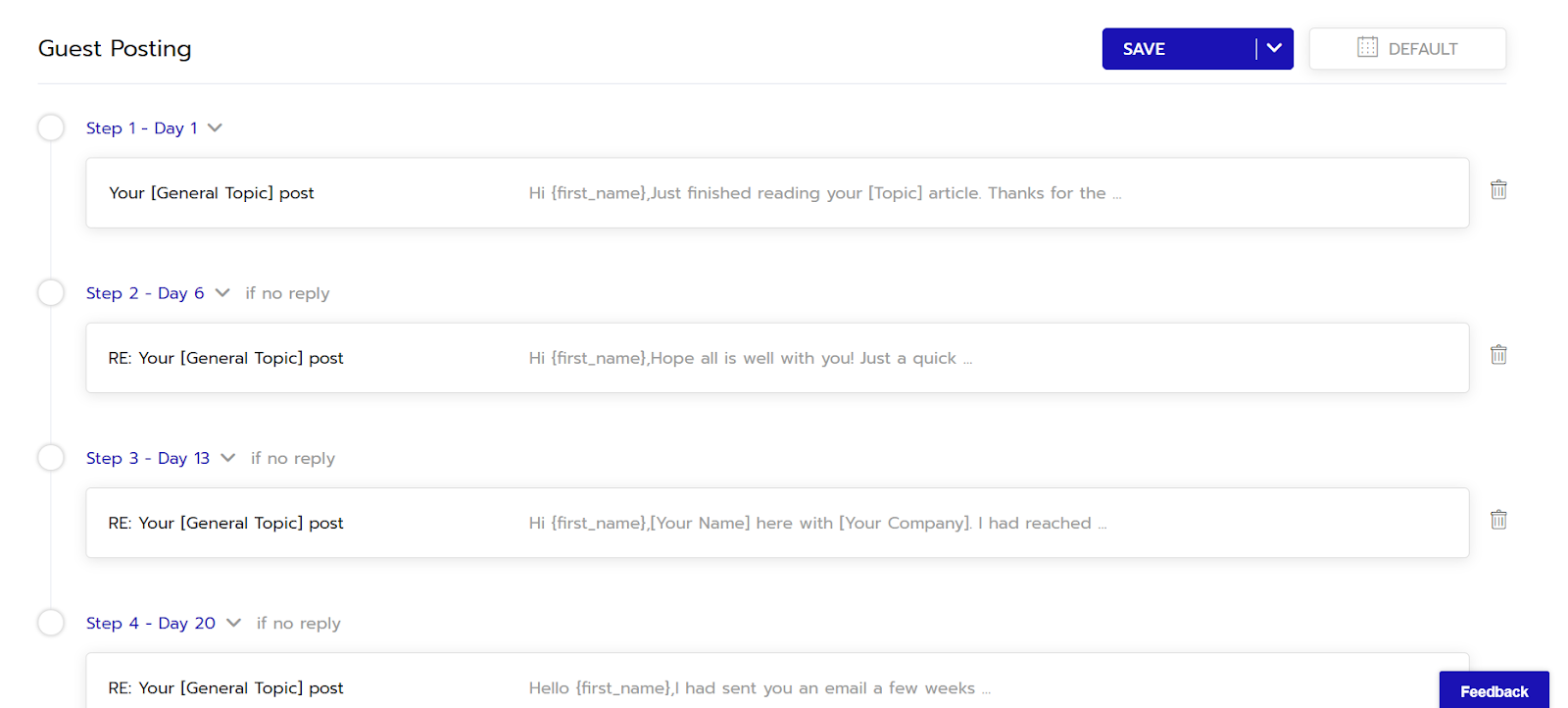 Email sequence in Respona