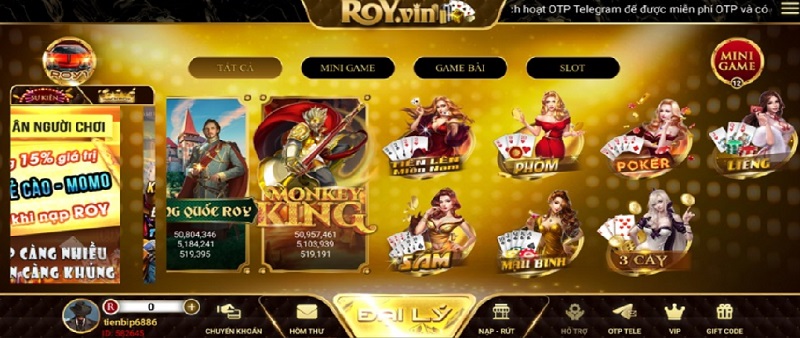 Hệ thống trò chơi đa dạng tại cổng game Roy Vin
