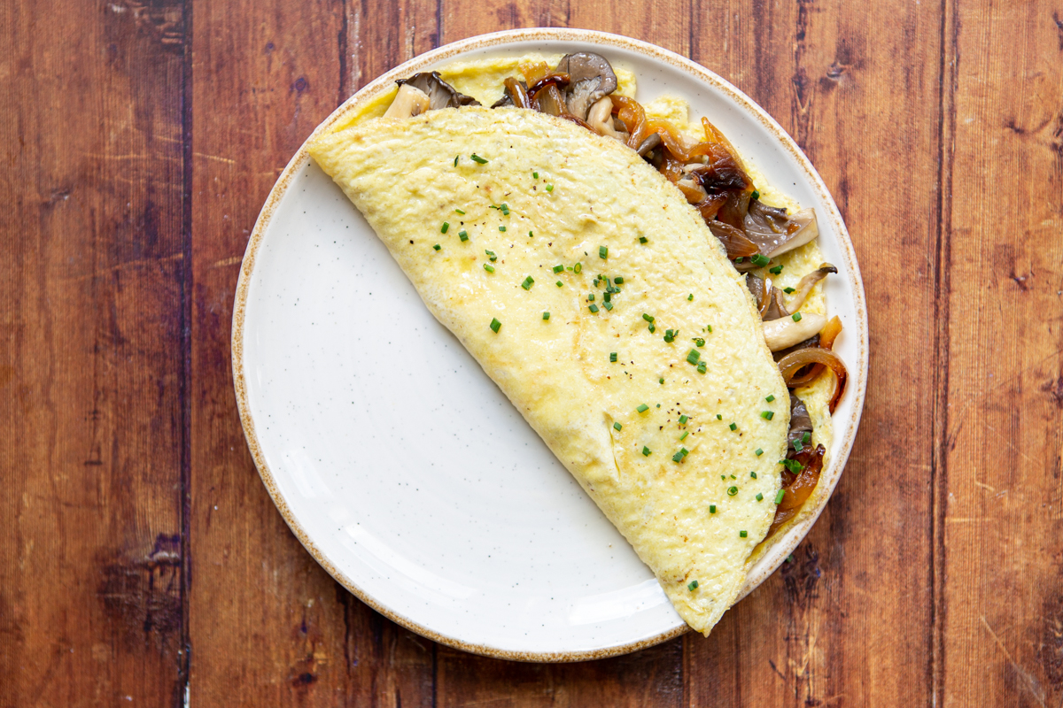 oyster mushroom omelette served on a plate