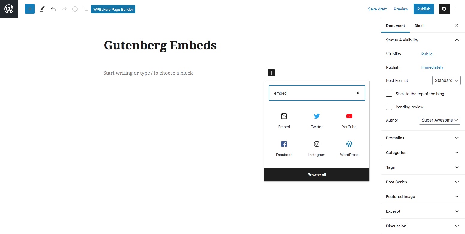 WordPress oEmbed em Gutenberg