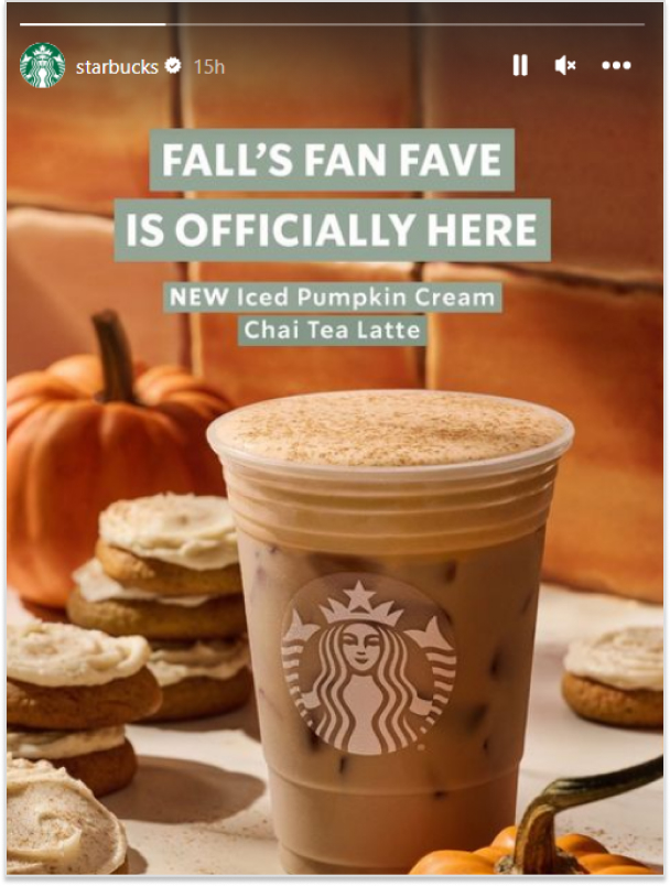 Starbucks instagram story with pastel shades text and font.