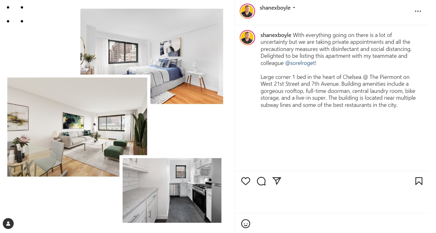 An Instagram post example from Shanexboyle, a real estate agent