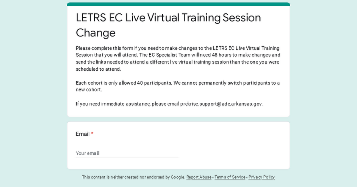 LETRS EC Live Virtual Training Session Change