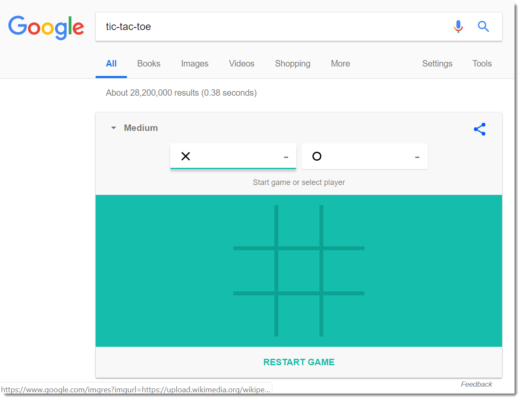 Google Easter egg: tic-tac-toe