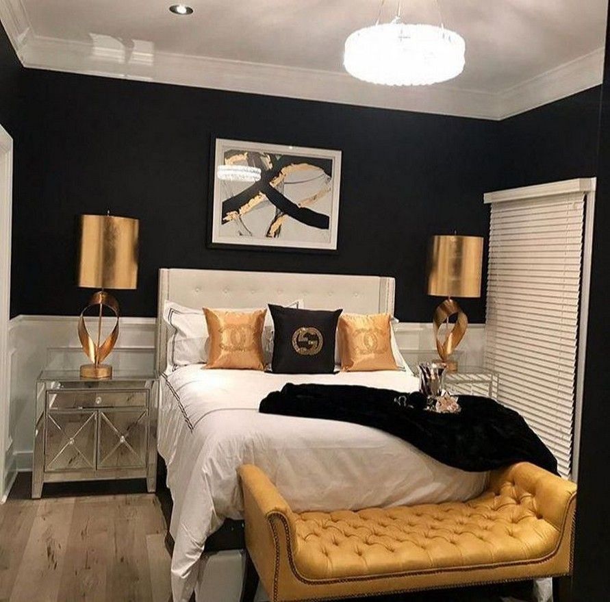 Bedroom Designs in Black, White, and Gold for Men