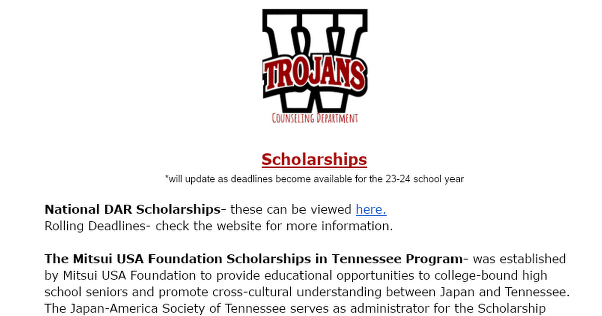 Current Scholarships Available