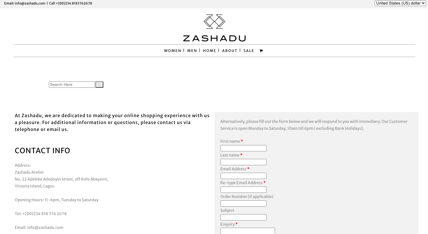 Best Contact Us Pages: Zashadu