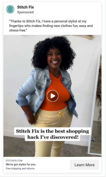 Stitch Fix ad which utilizes a customer photo rather than stock imagery