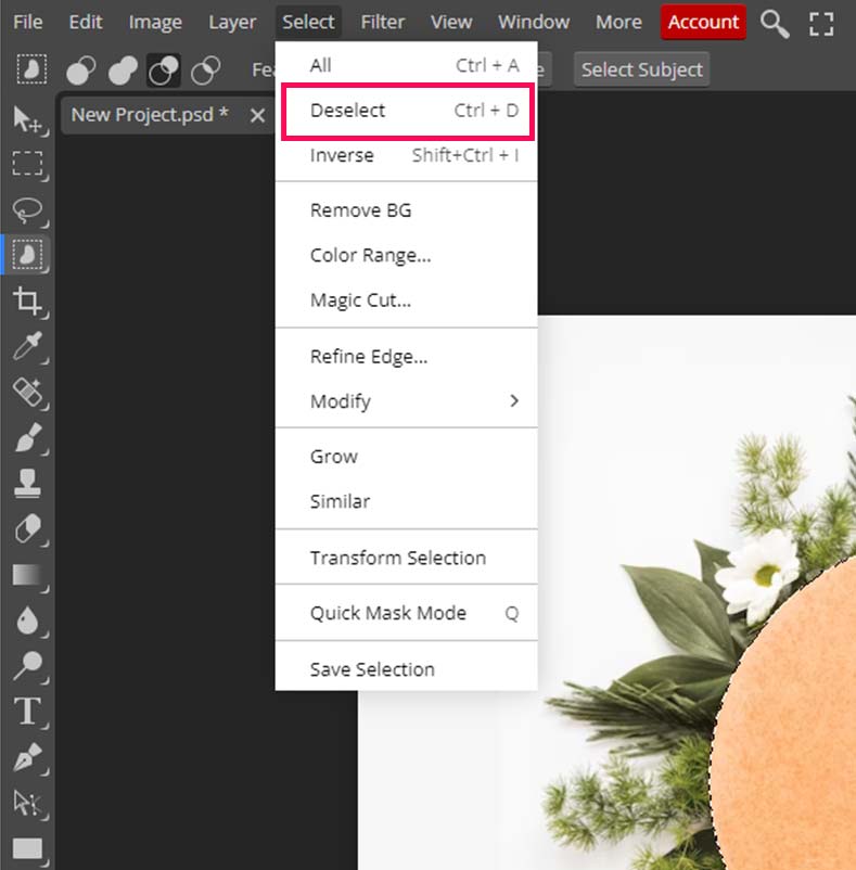 Deselect tool option in Photope