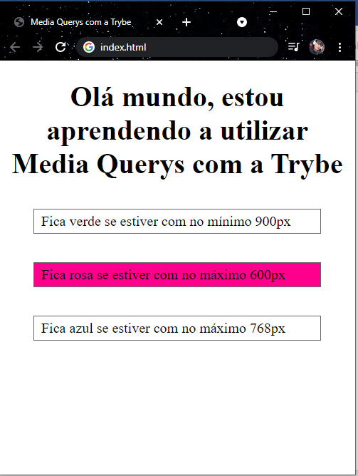 Resultado navegador 600px Media Query CSS