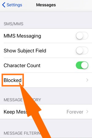 go to “Settings > Messages > Blocked.”