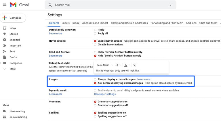 Disable Images Gmail