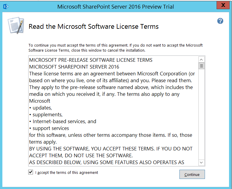 SharePoint 2016 IT Preview License Terms