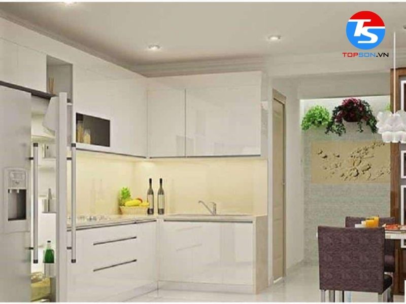 Không gian bếp màu kem sữa