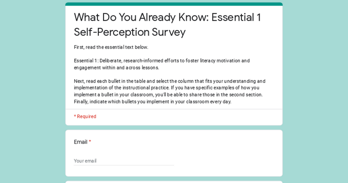 What Do You Already Know: Essential 1 Self-Perception Survey