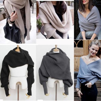 Knitted Wrap Scarf With Sleeves