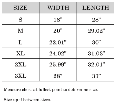 Pansexual pride shirts size chart. Find your perfect size to show your pride!