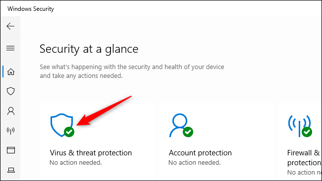 Opening the Virus & threat protection settings in Windows Security.