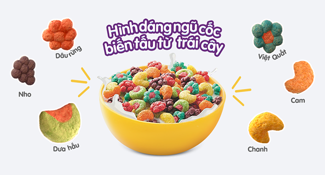 Bữa sáng dinh dưỡng từ ngũ cốc trái cây Nestlé Trix - hình dáng ngũ cốc biến tấu từ trái cây vui nhộn