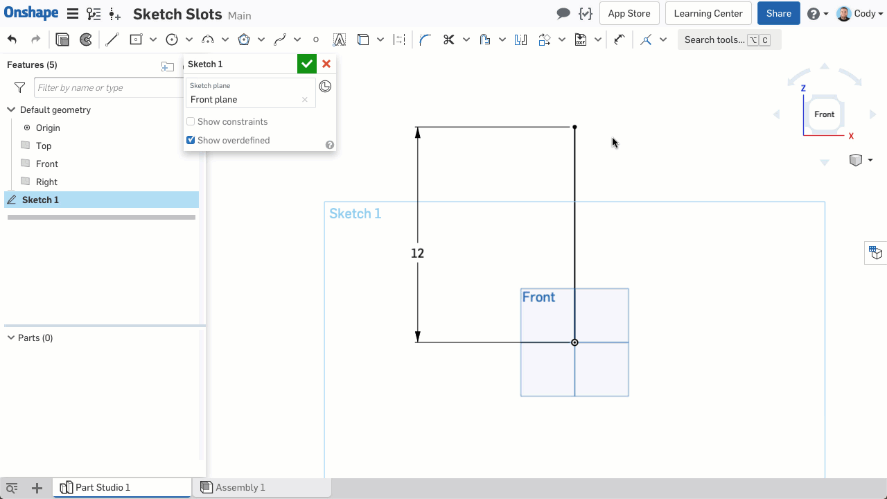 Animated Onshape screenshot that shows how the Slot feature can create slots around arcs, splines, and even squares and rectangles.