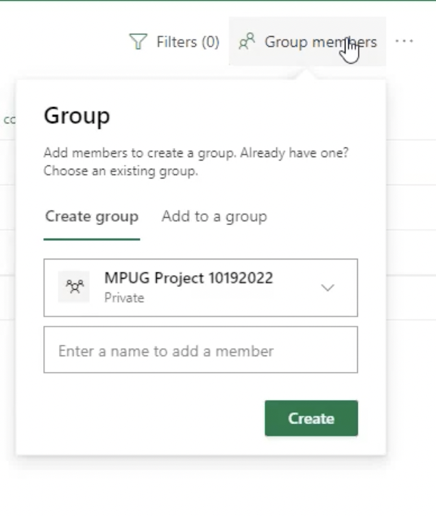 Creating a group in MS Project for the Web