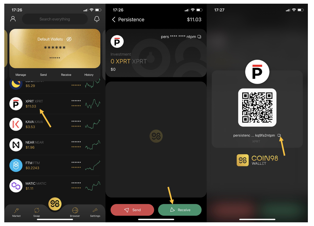 nhận token vào ví persistence