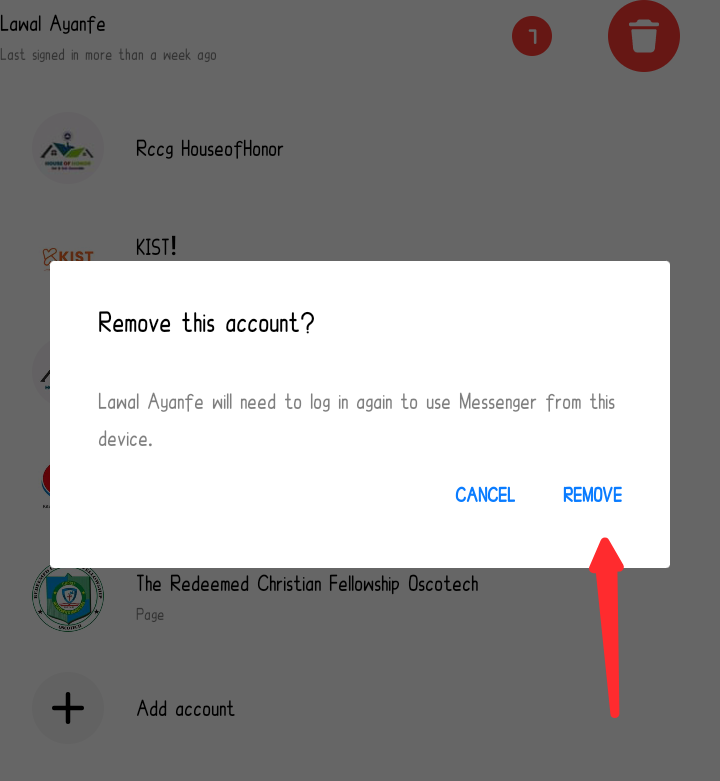 remove account from messenger