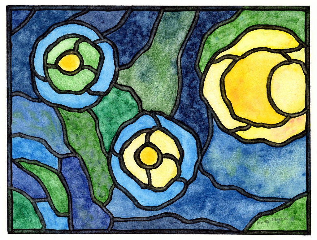 Stained Glass Starry Night | Another stained glass watercolo… | Flickr