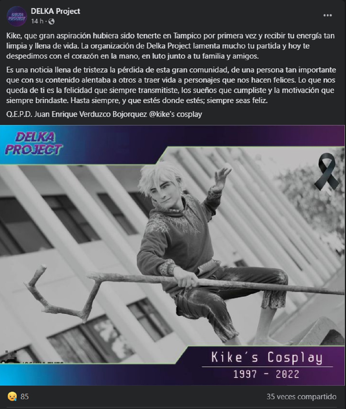 Mensaje de Delka Project a Kike Cosplay