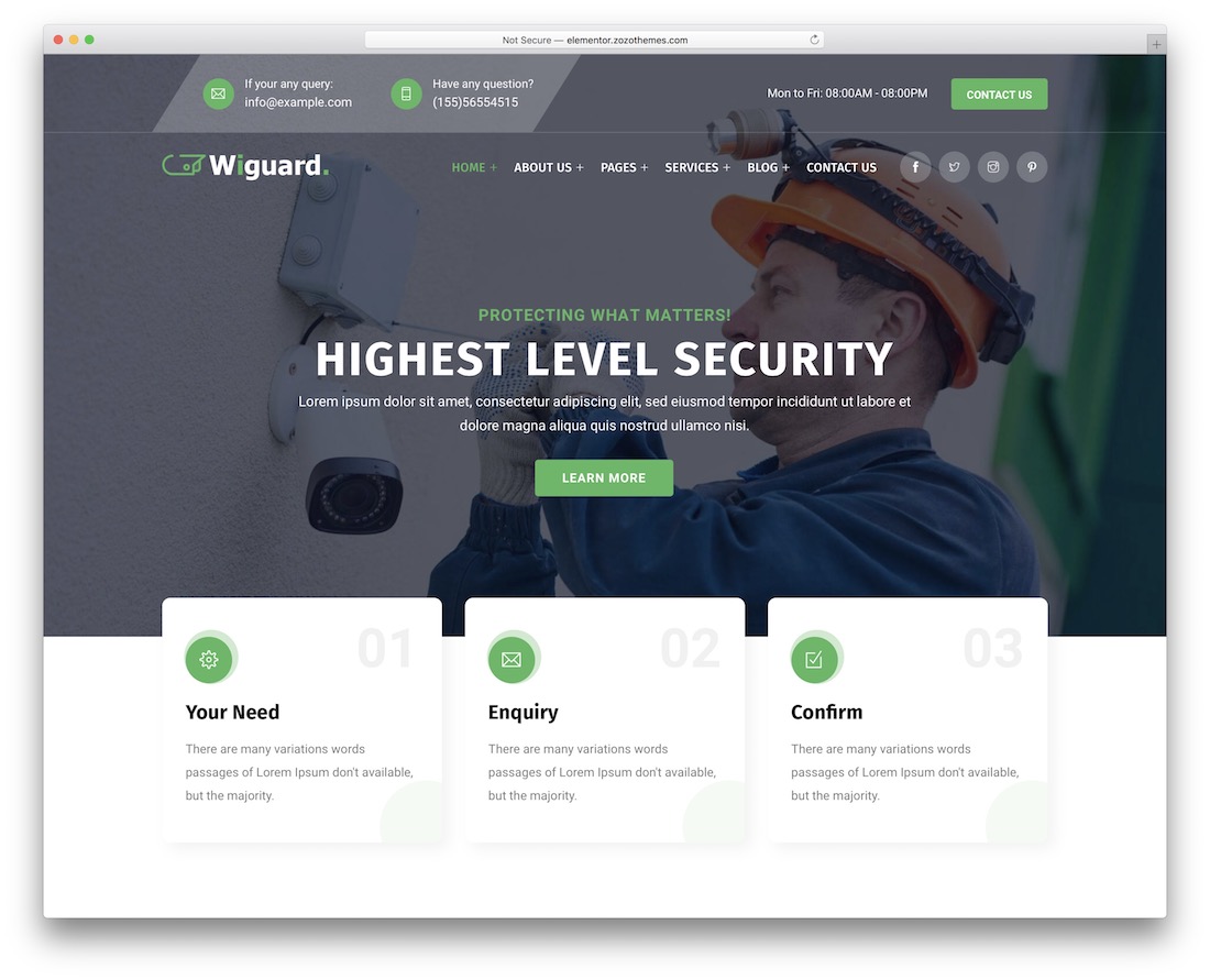 tema de wordpress del servicio de seguridad wiguard