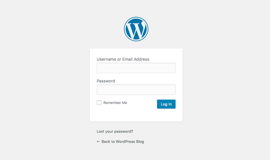 Tela principal de login do WordPress