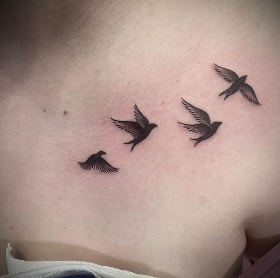 Birds Flying Chest Tattoo For Women