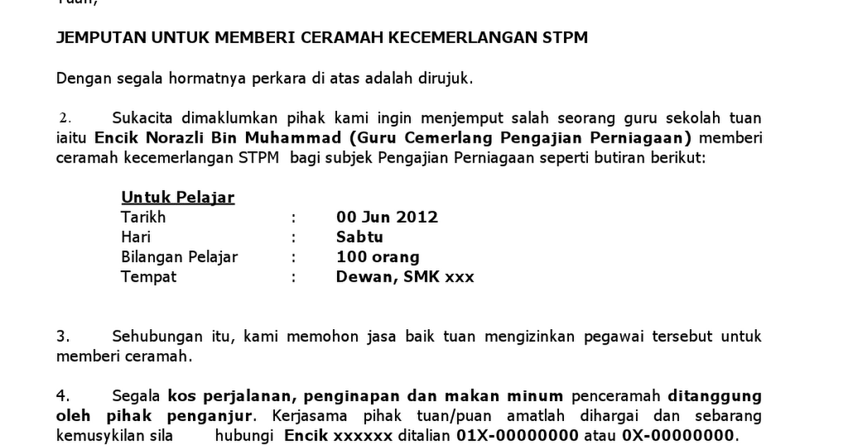 Contoh Surat Menjemput Memberi Ceramah