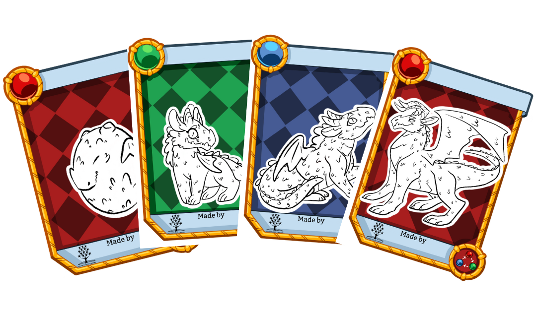 color your own dragon cards in multiple colors