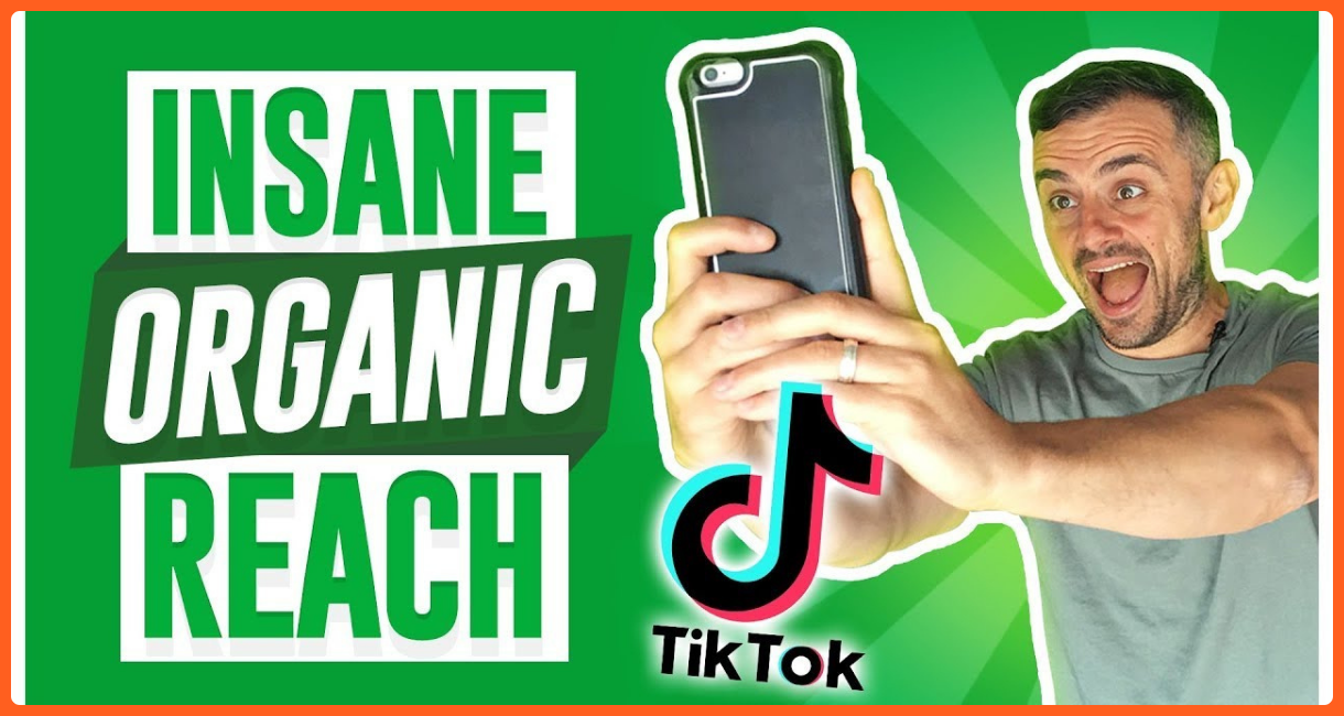 Gary phone holding a phone talking about insane organic reach on TikTok