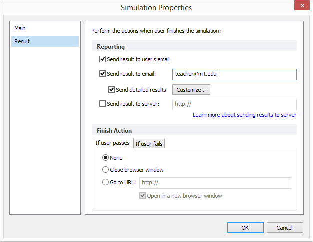 Send result to email in Simulation Properties