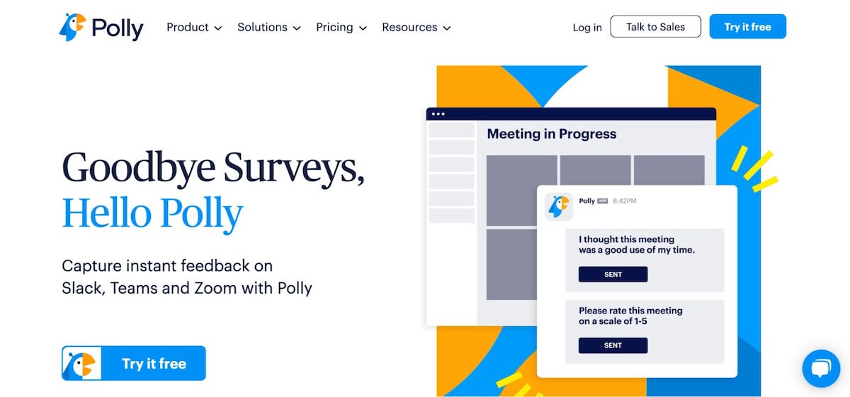 Slack survey: screenshot of Polly's website