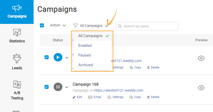 Applying a filter to your campaigns