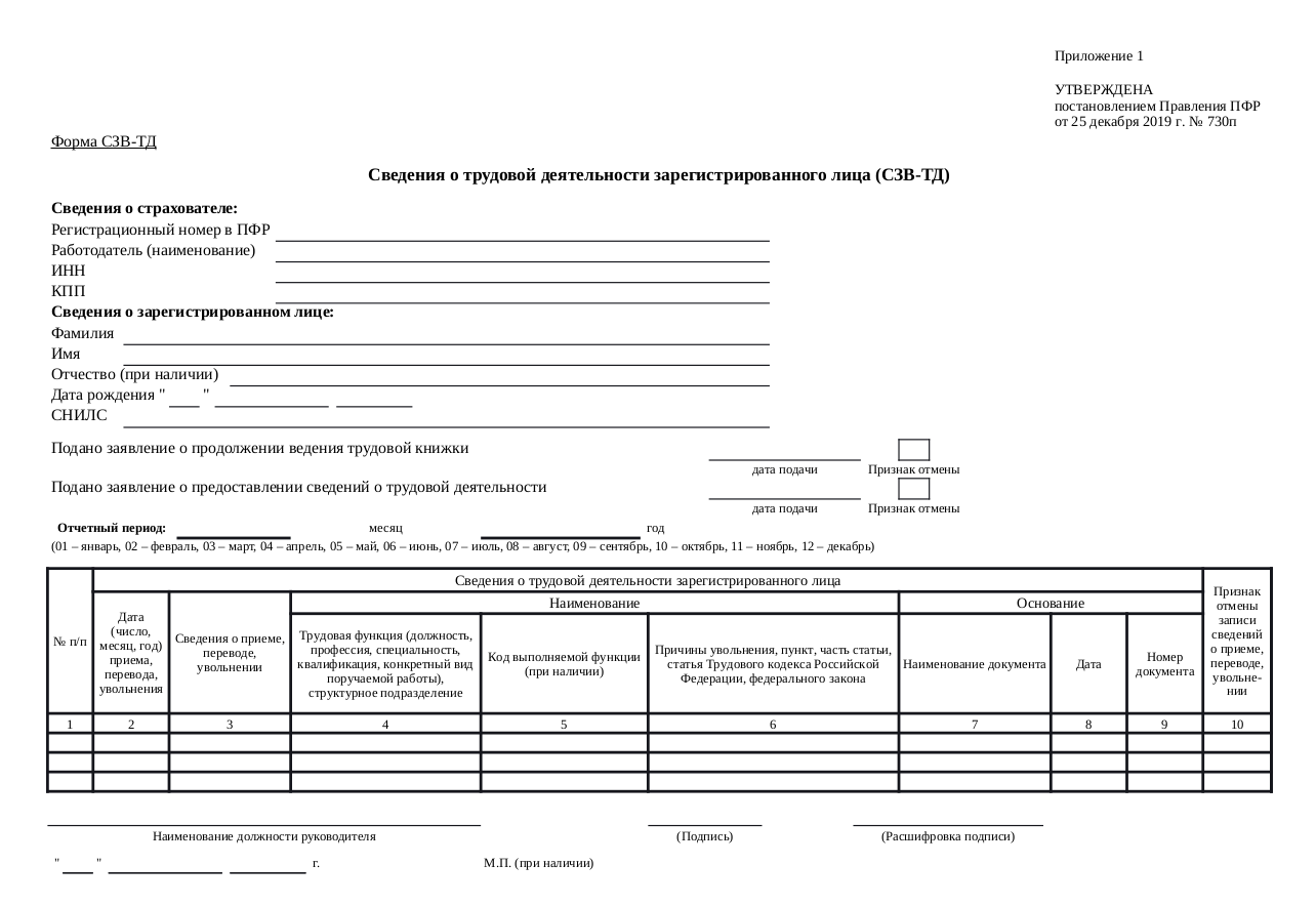 Форма СЗВ-ТД